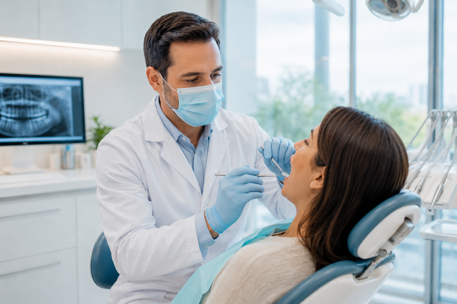 Exame odontológico em atendimento