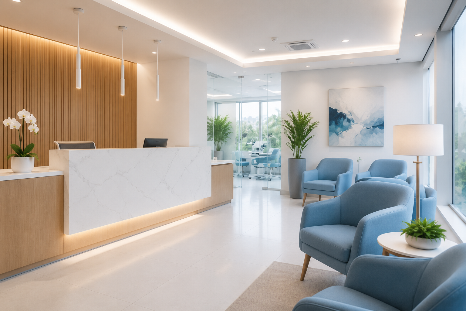 Recepção moderna de clínica odontológica
